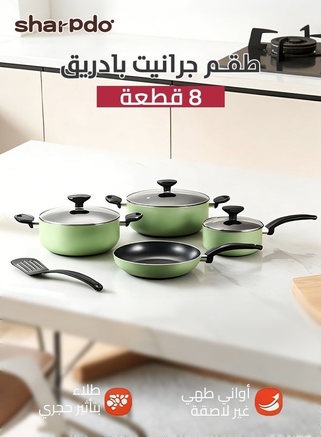 Sharpdo Kitchen Pots and Pans Set 8-Piece, Non-Stick Mint Green Cooking Set for Induction & Gas, PFOA Free Aluminum Alloy Cookware Set with Heat Resistant Handles & Tempered Glass Lids - 18cm/24cm Pots, 20cm/24cm Fry Pans, Nylon Slotted Turner Kitchen Tools - Image 1